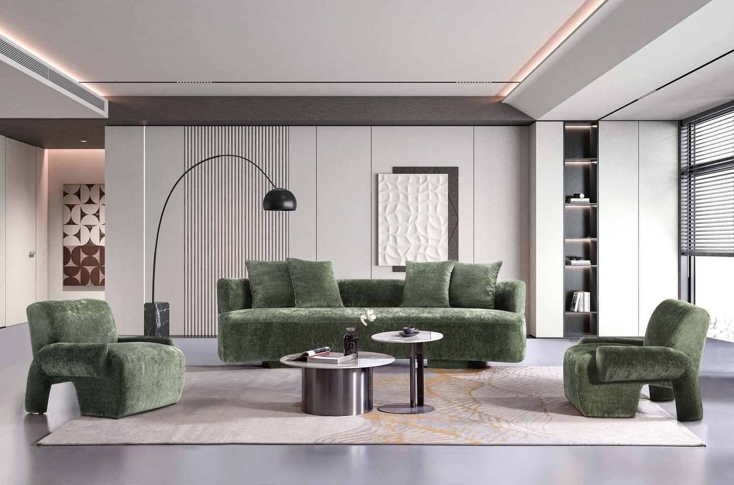 Manhattan Comfort 3-Piece Olive Green Modern Verandah Chenille 91" Sofa & 2 Accent Chairs