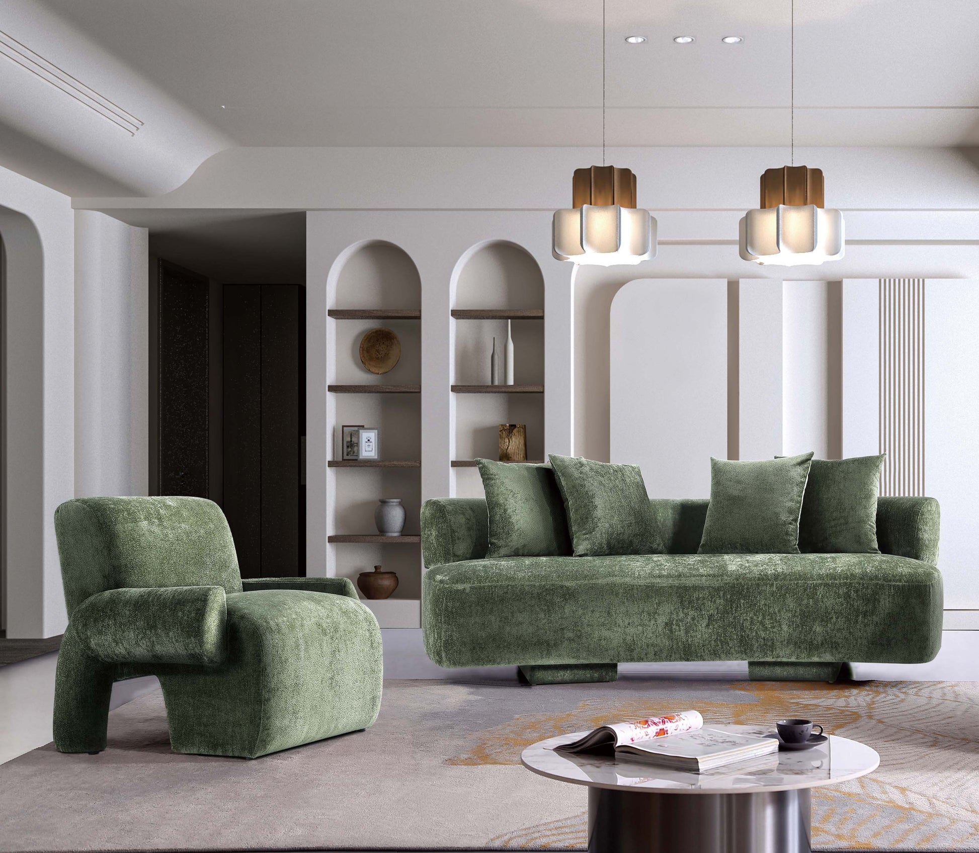 Manhattan Comfort 3-Piece Olive Green Modern Verandah Chenille 91" Sofa & 2 Accent Chairs