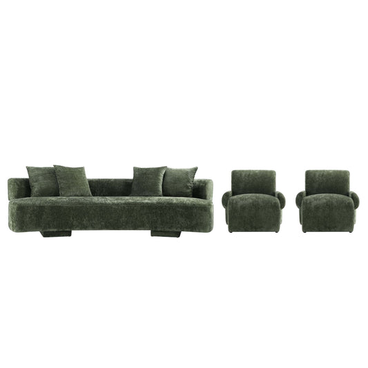 Manhattan Comfort 3-Piece Olive Green Modern Verandah Chenille 91" Sofa & 2 Accent Chairs