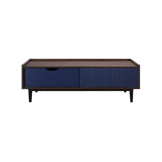Manhattan Comfort 47" Duane Modern Ribbed Coffee Table In Dark Brown & Navy Blue
