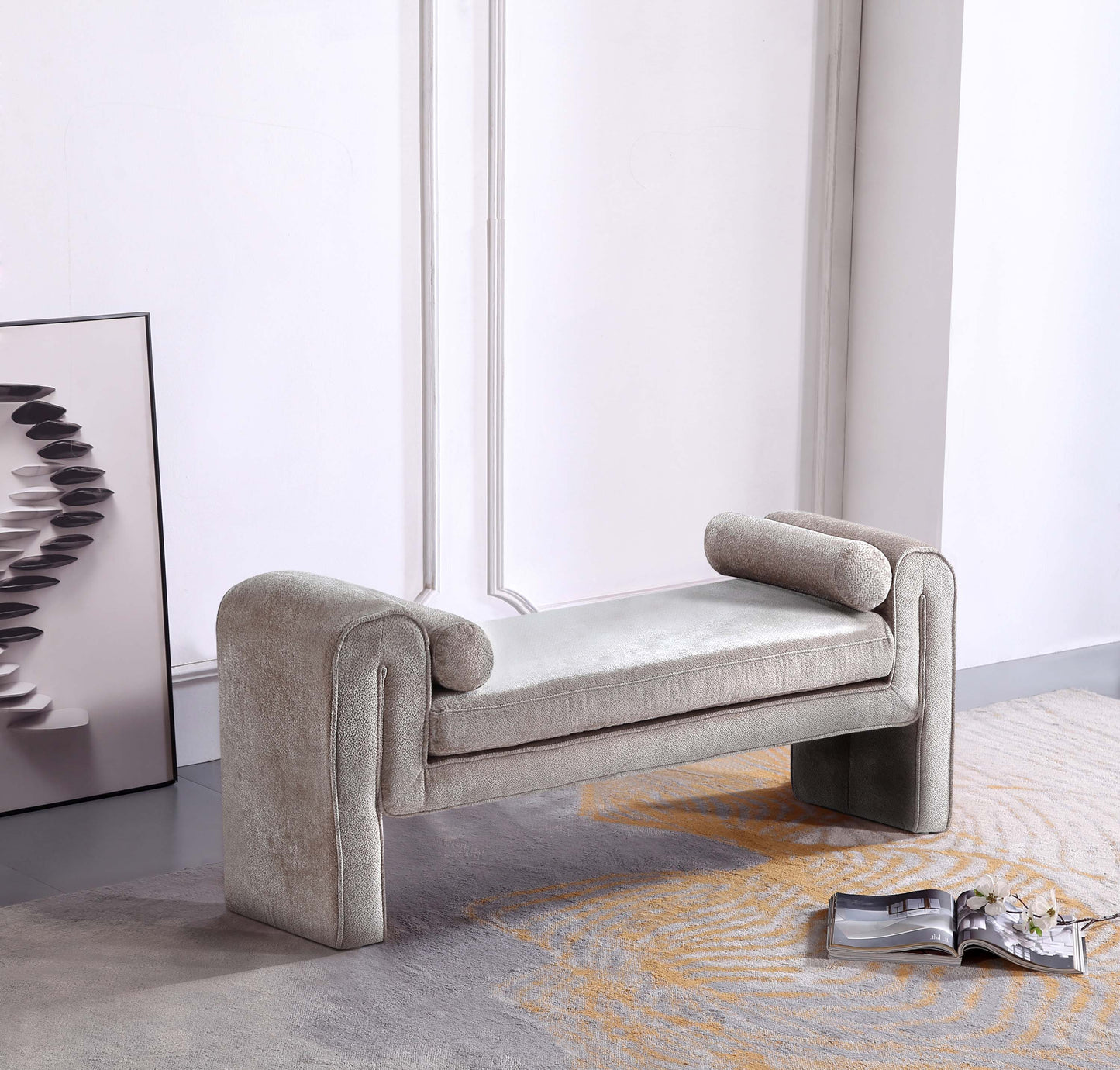 Manhattan Comfort 59" Gray Modern Concord Chenille Bench