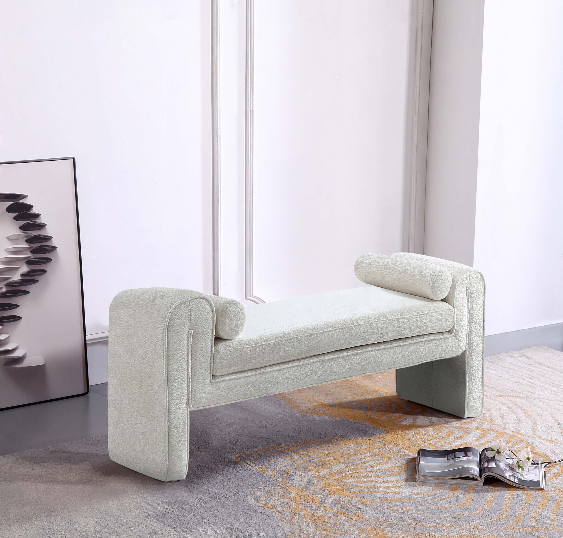 Manhattan Comfort 59" Ivory Modern Concord Chenille Bench