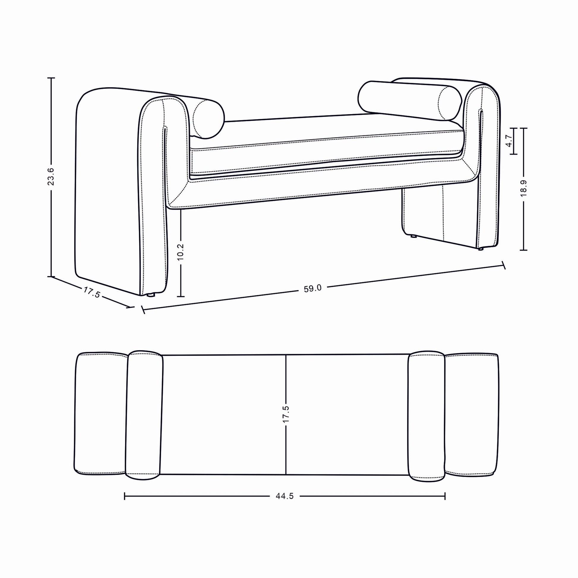 Manhattan Comfort 59" Ivory Modern Concord Chenille Bench