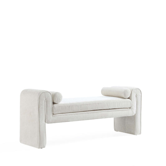 Manhattan Comfort 59" Ivory Modern Concord Chenille Bench
