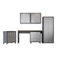 Manhattan Comfort 6-Piece Fortress Textured Garage Set With Cabinets, Wall Units & Table In Gray