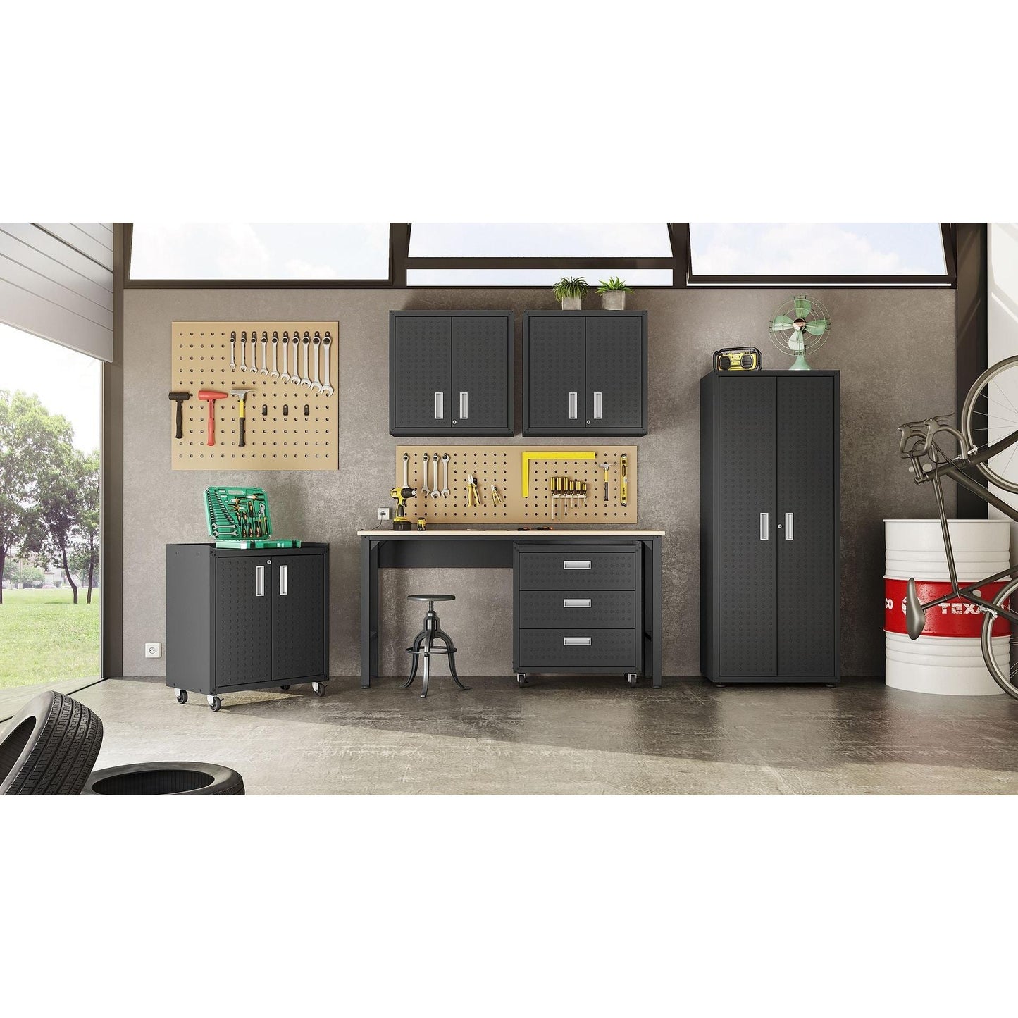 Manhattan Comfort 6-Piece Fortress Textured Garage Storage Set In Charcoal Gray