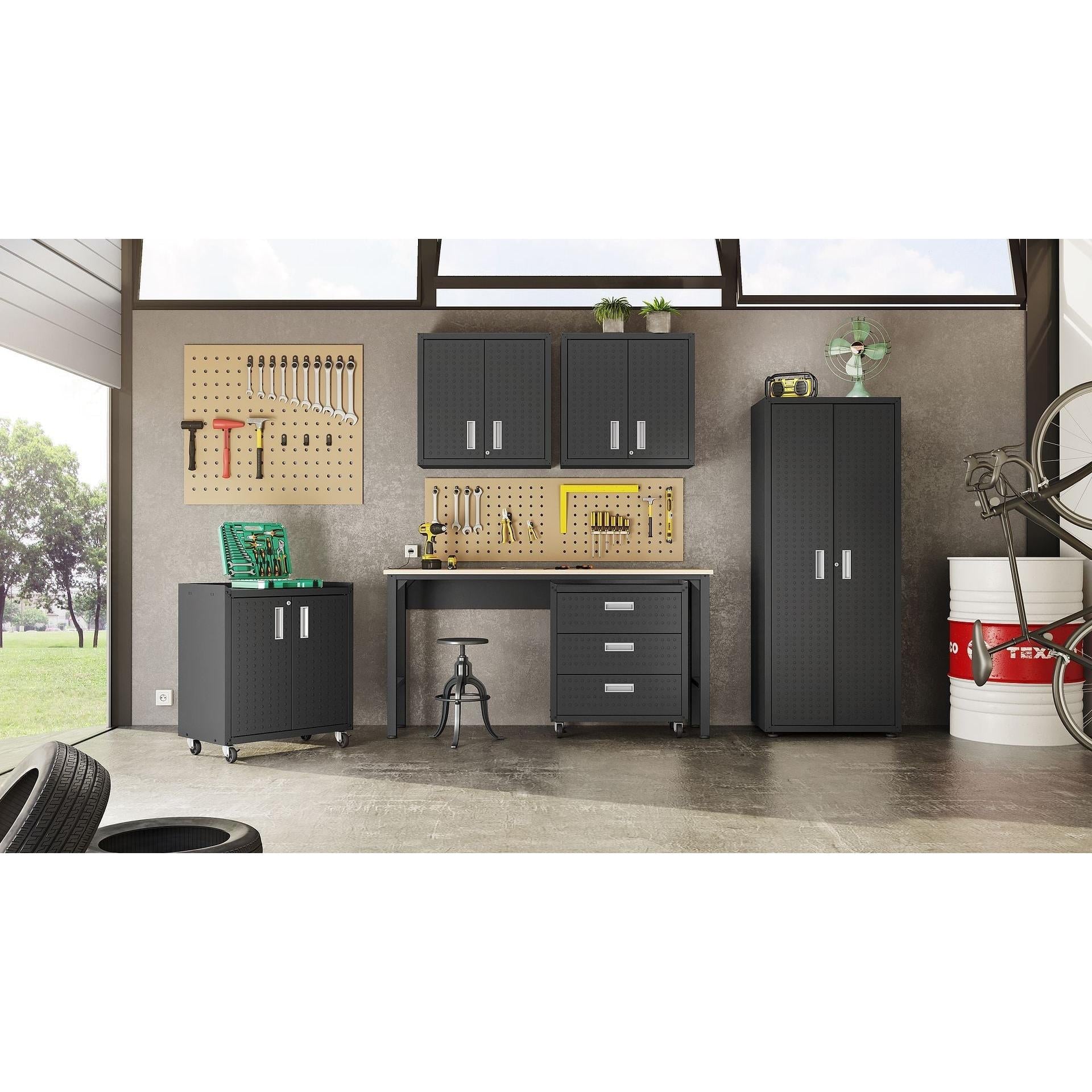 Manhattan Comfort 6-Piece Fortress Textured Garage Storage Set In Charcoal Gray