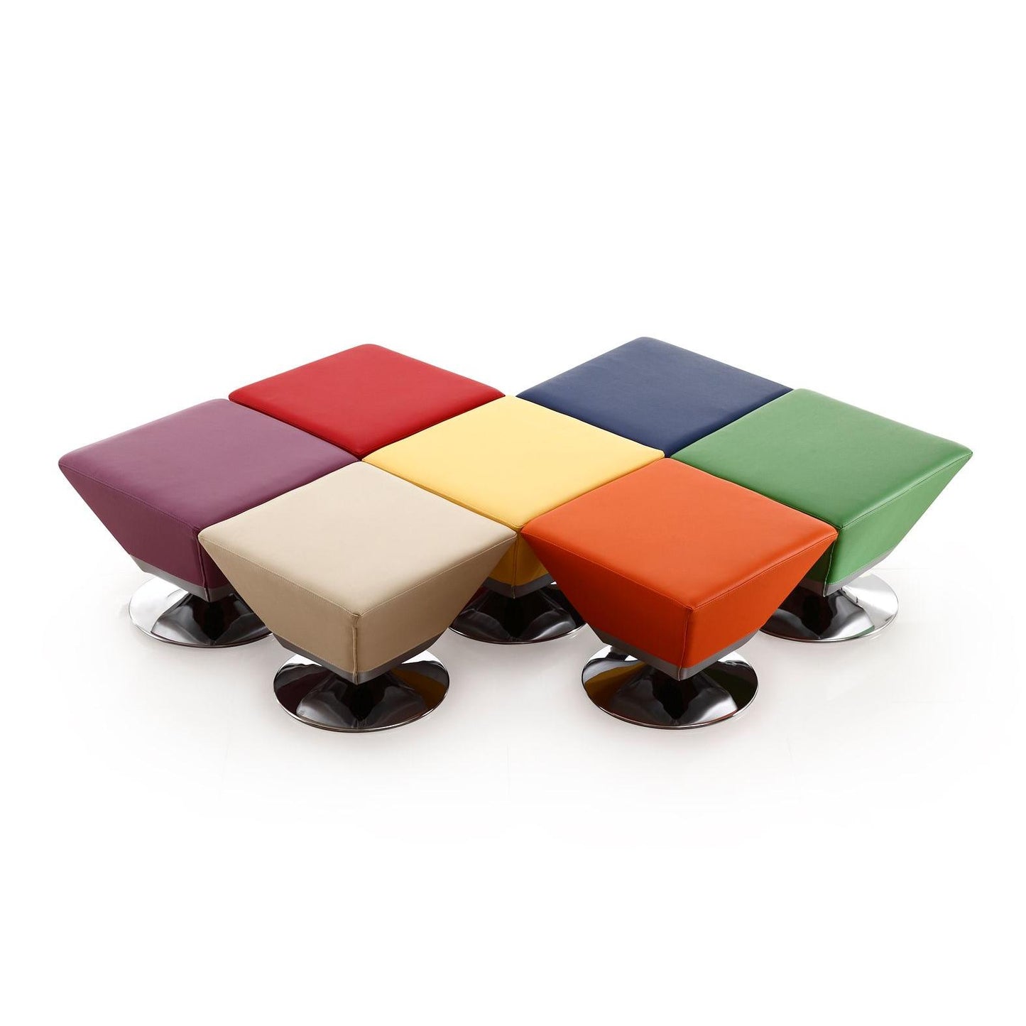 Manhattan Comfort 7-Piece Diamond Swivel Ottoman In Multi Colors of Blue, Red, Purple, Green, Orange, Tan, & Yellow
