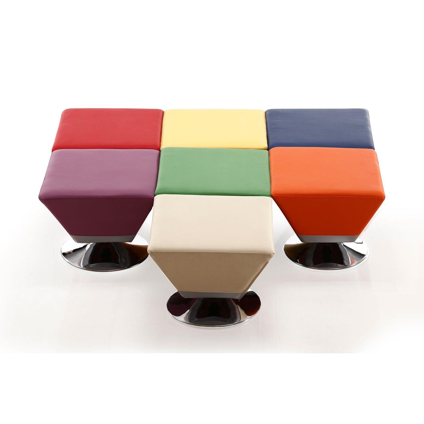 Manhattan Comfort 7-Piece Diamond Swivel Ottoman In Multi Colors of Blue, Red, Purple, Green, Orange, Tan, & Yellow