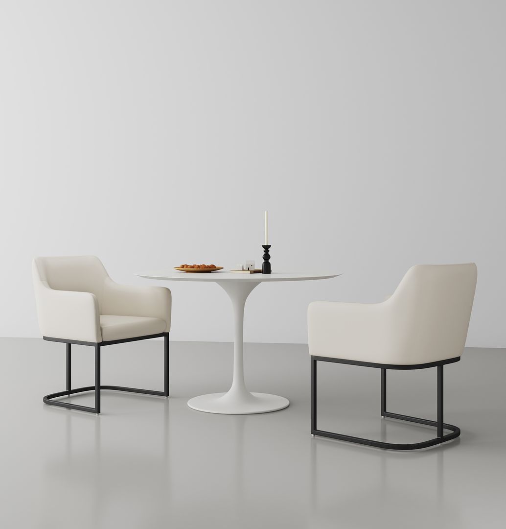 Manhattan Comfort 8-Piece Serena Cream Upholstered Dining Armchair