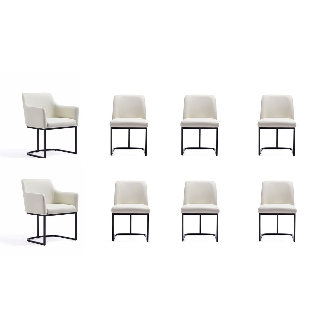 Manhattan Comfort 8-Piece Serena Cream Upholstered Dining Armchair
