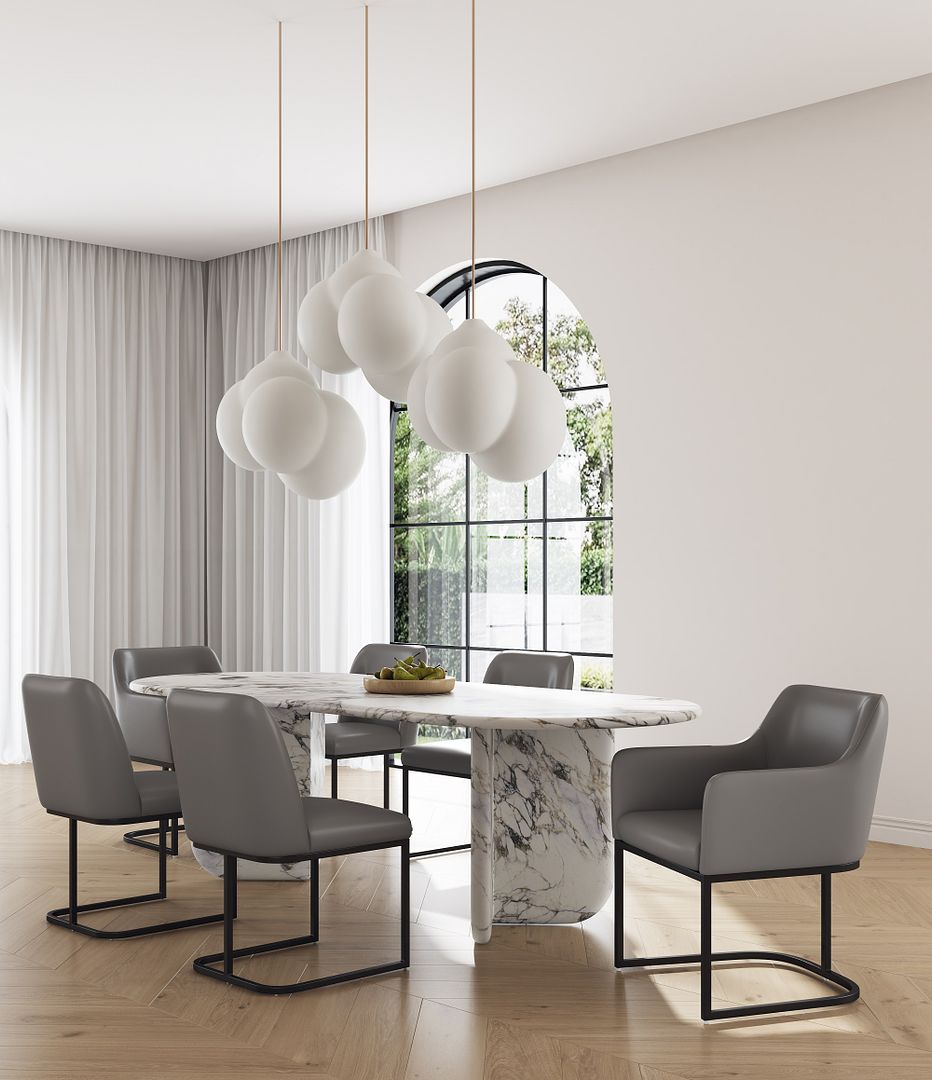 Manhattan Comfort 8-Piece Serena Gray Upholstered Dining Armchair