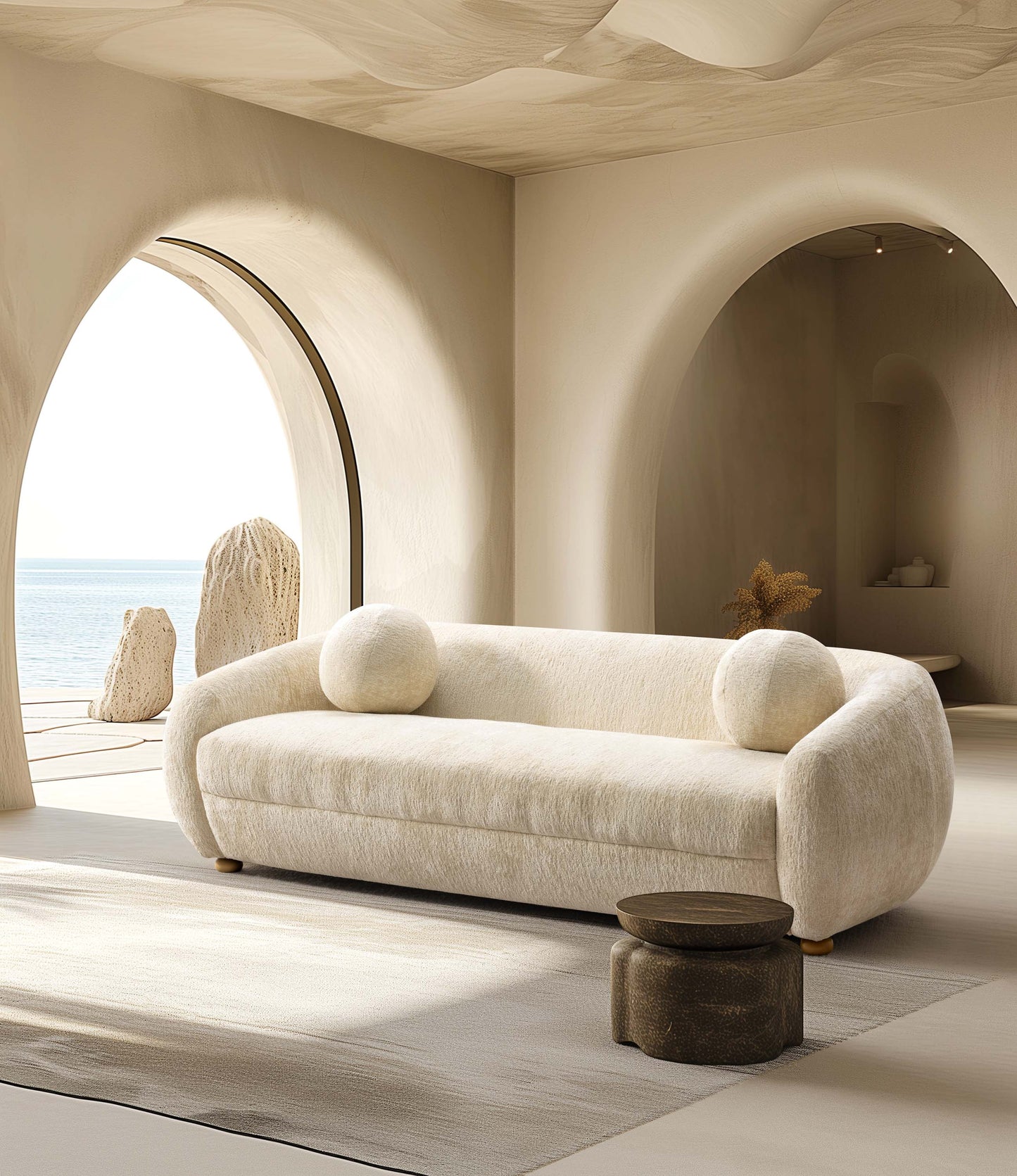 Manhattan Comfort 86" Cream Modern Tribeca Chenille Accent Sofa