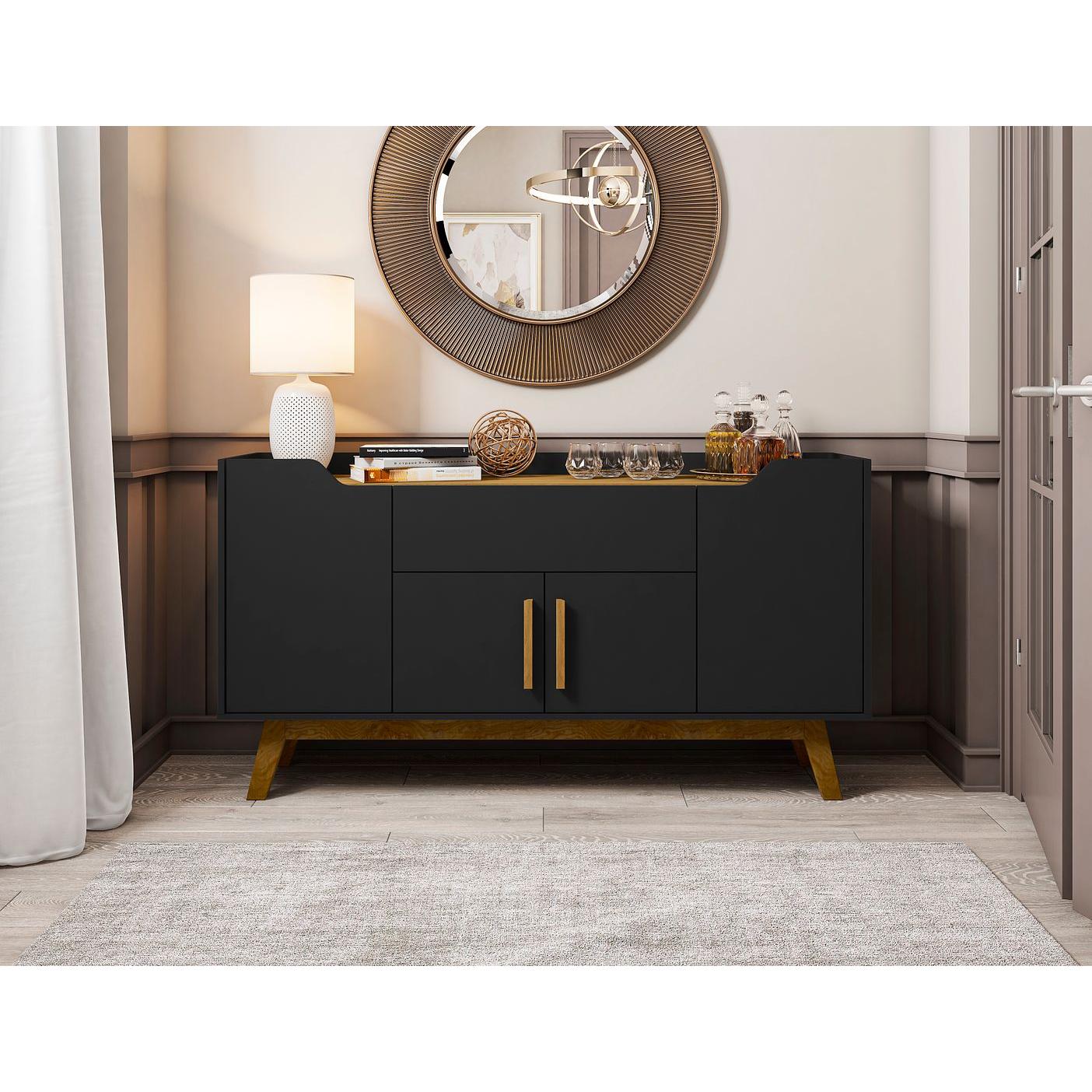 Manhattan Comfort Addie 54" Sideboard With 5 Shelves In Matte Black & Cinnamon