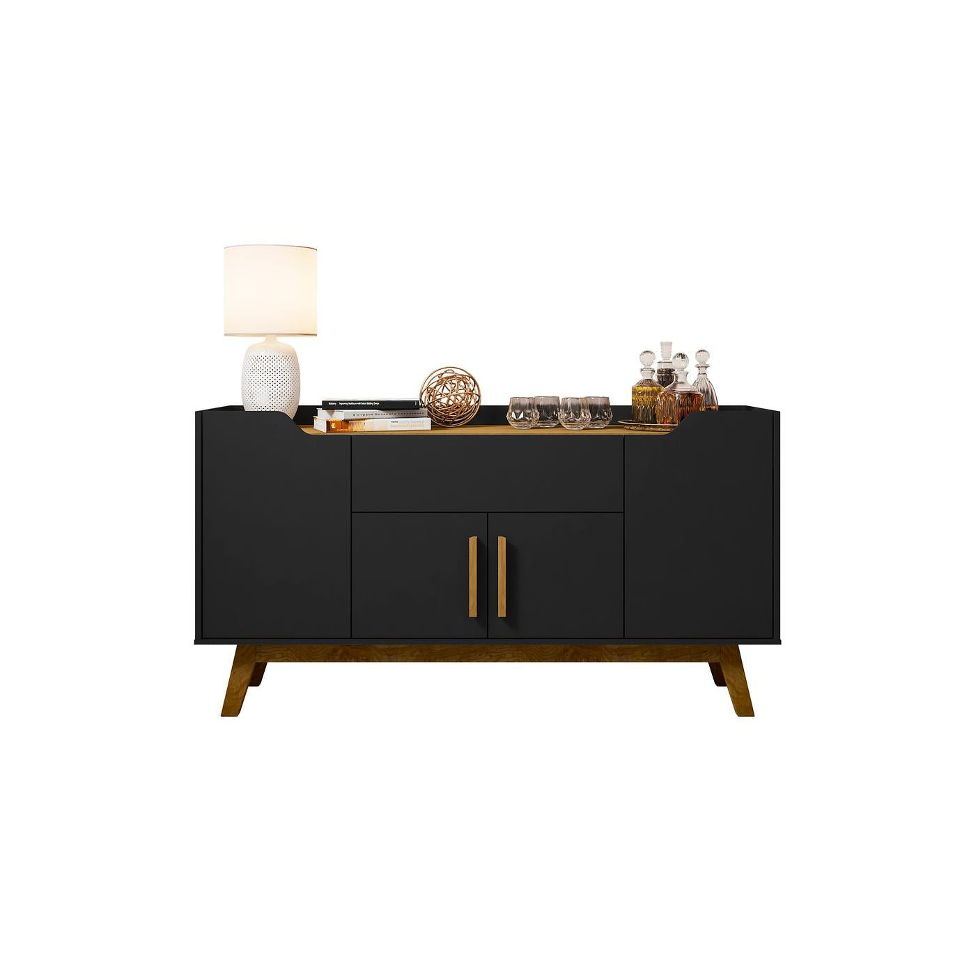 Manhattan Comfort Addie 54" Sideboard With 5 Shelves In Matte Black & Cinnamon