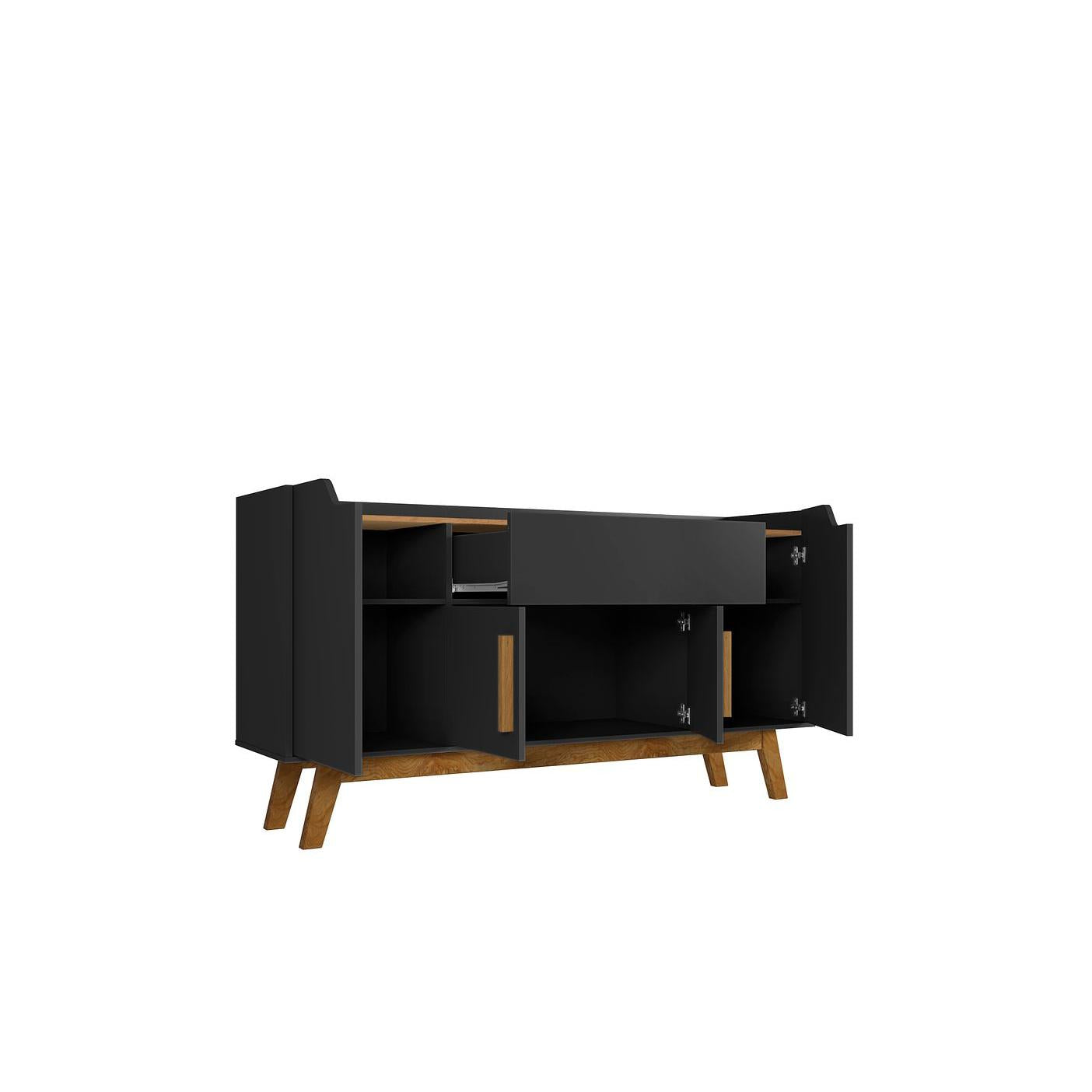 Manhattan Comfort Addie 54" Sideboard With 5 Shelves In Matte Black & Cinnamon