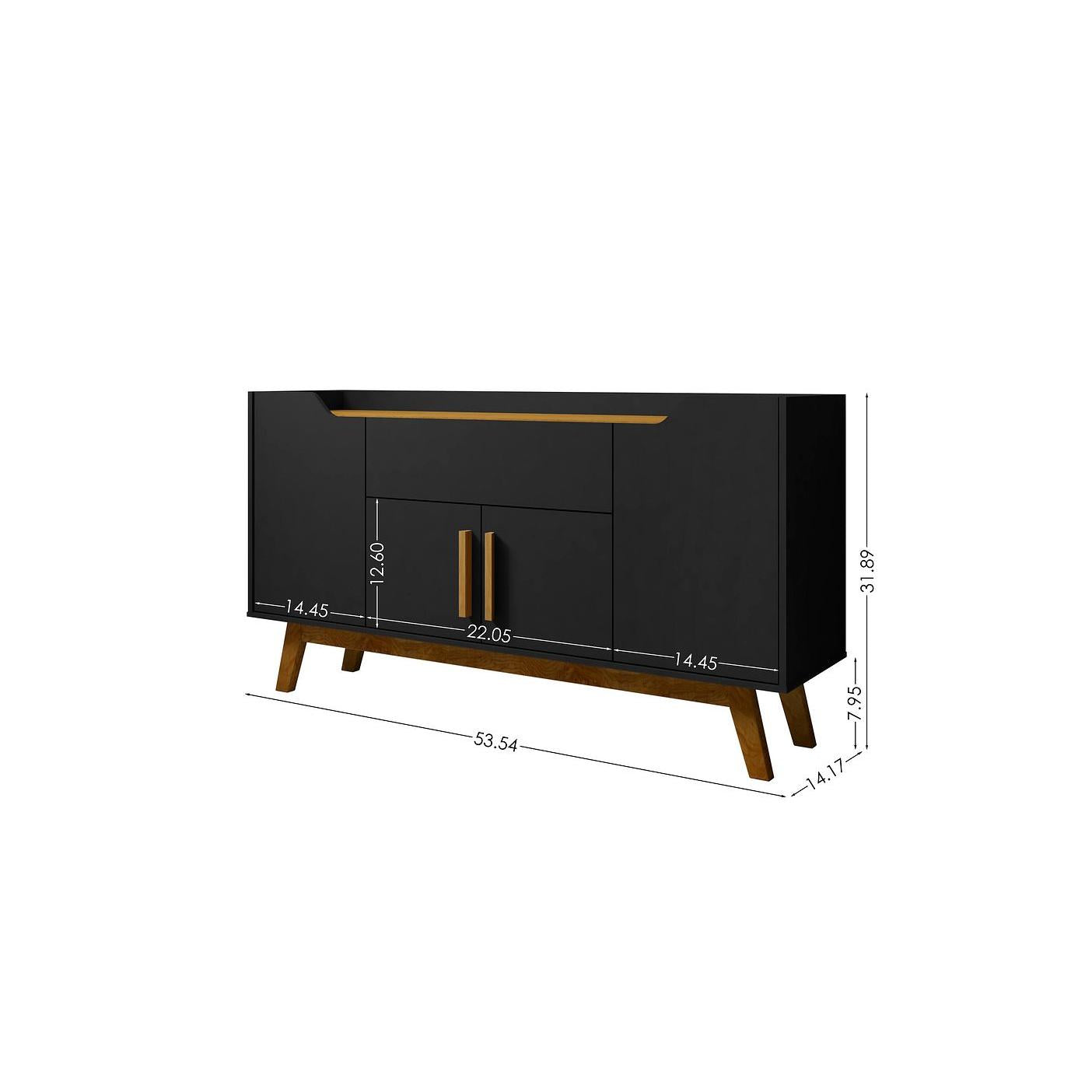Manhattan Comfort Addie 54" Sideboard With 5 Shelves In Matte Black & Cinnamon