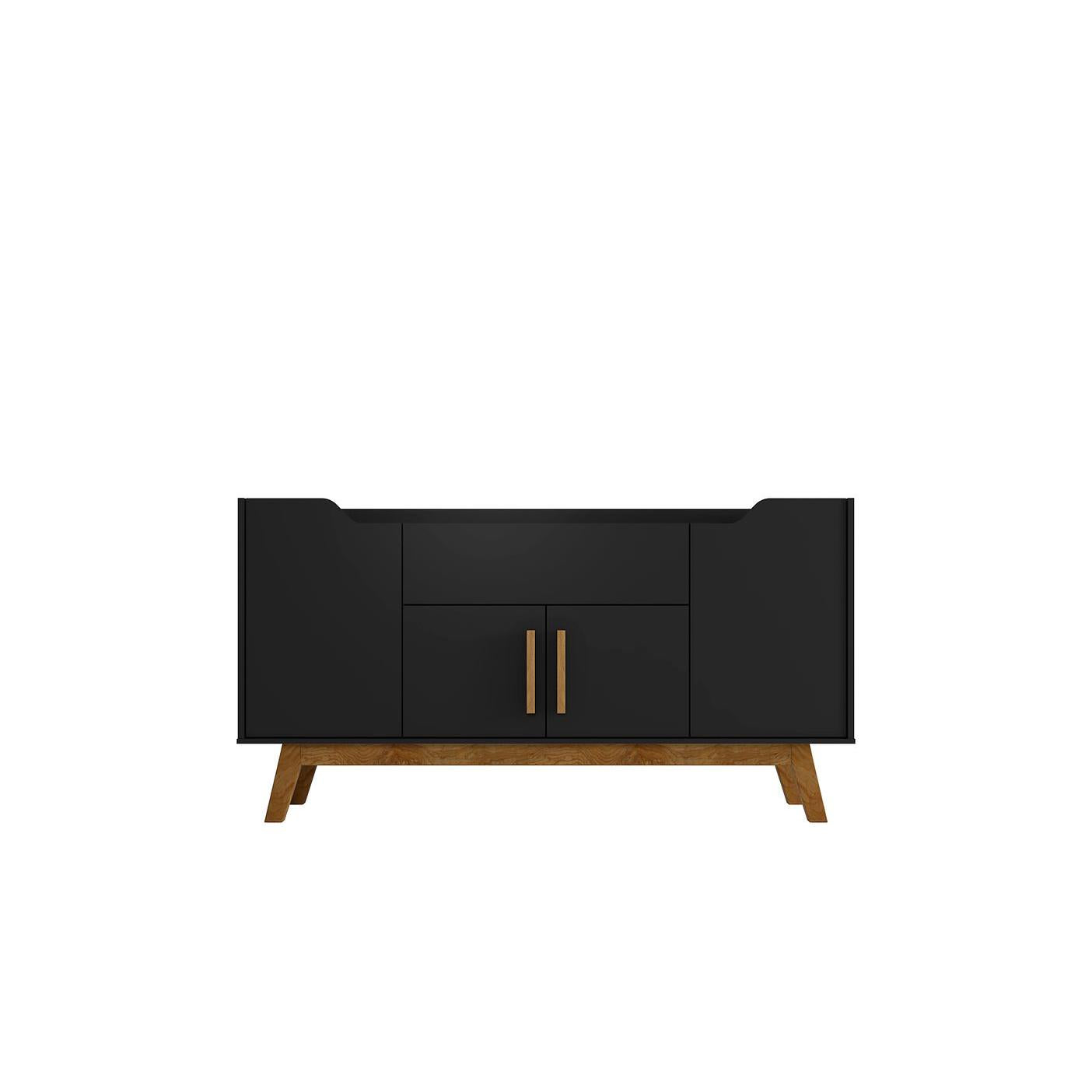 Manhattan Comfort Addie 54" Sideboard With 5 Shelves In Matte Black & Cinnamon