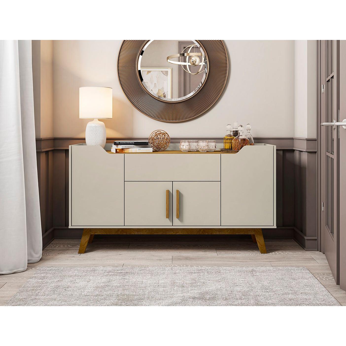 Manhattan Comfort Addie 54" Sideboard With 5 Shelves In Off White & Cinnamon