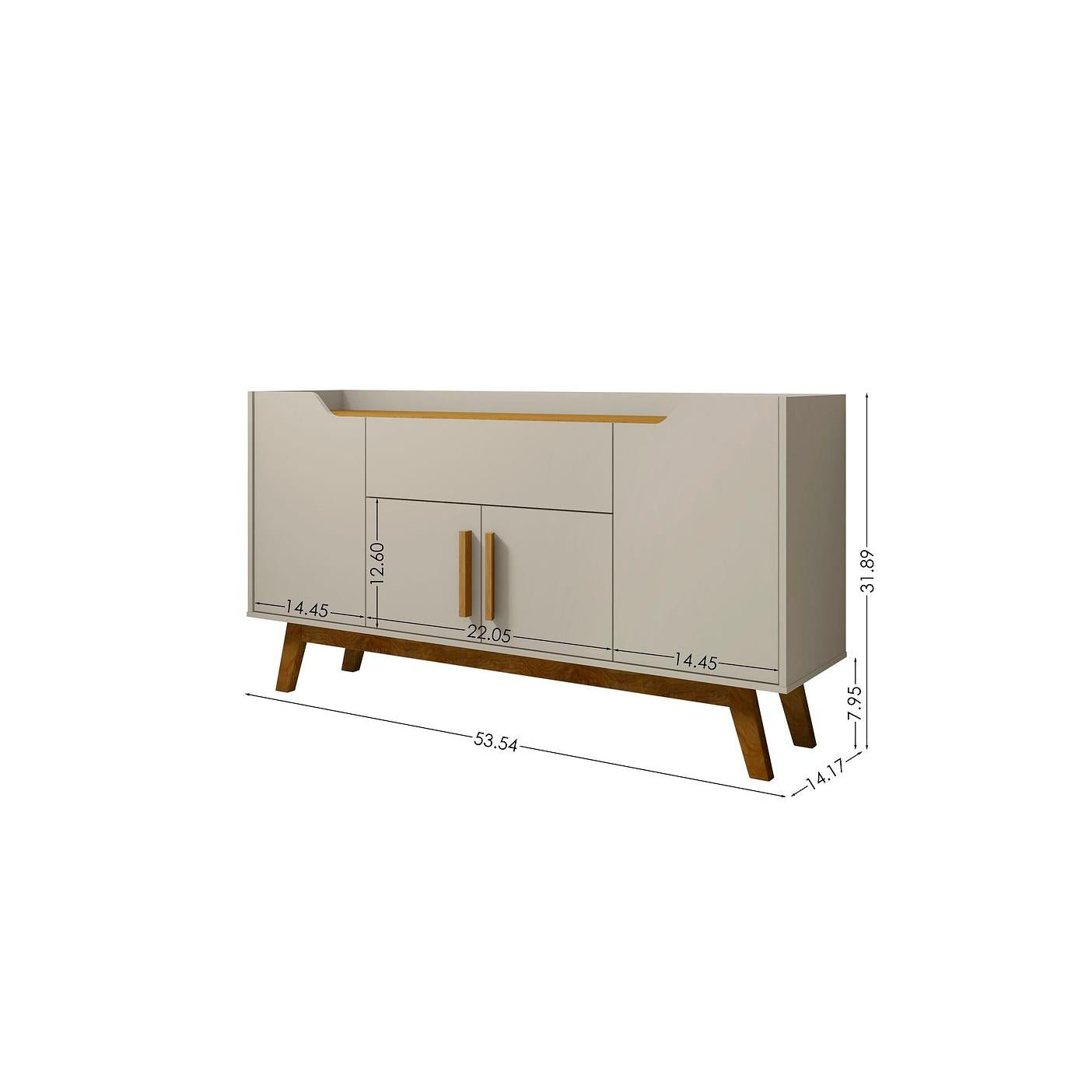 Manhattan Comfort Addie 54" Sideboard With 5 Shelves In Off White & Cinnamon