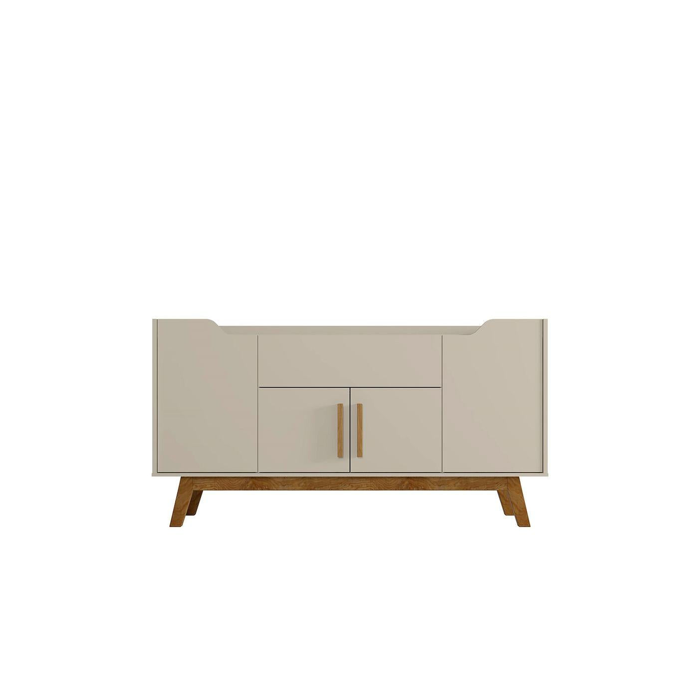 Manhattan Comfort Addie 54" Sideboard With 5 Shelves In Off White & Cinnamon