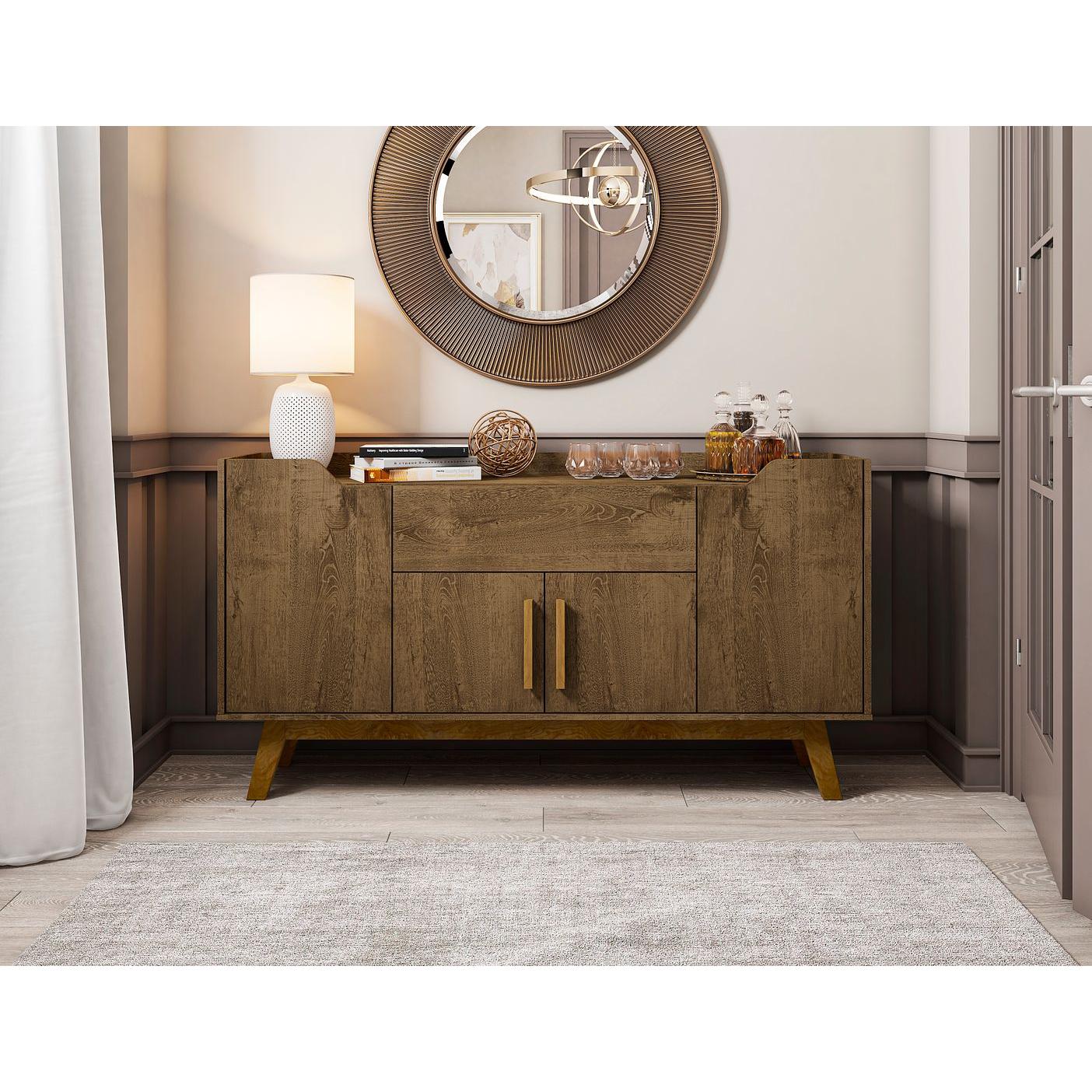 Manhattan Comfort Addie 54" Sideboard With 5 Shelves In Rustic Brown