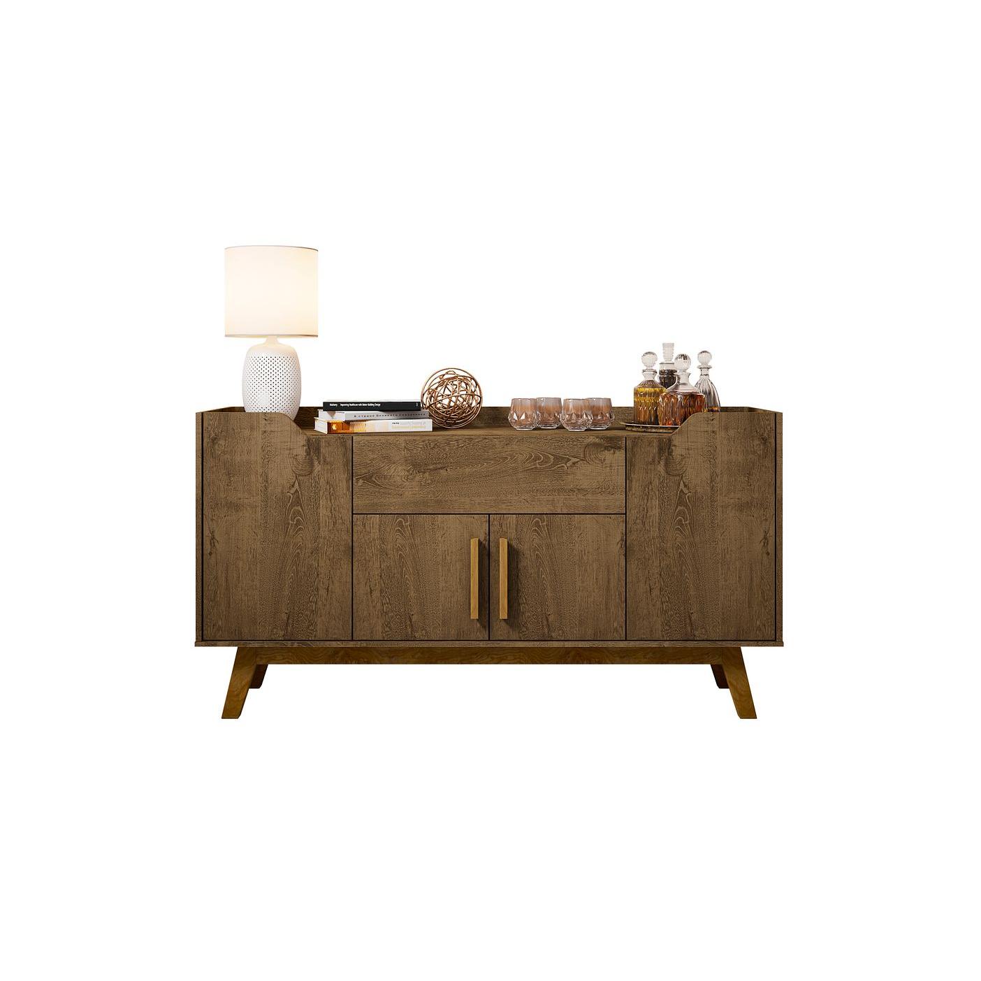 Manhattan Comfort Addie 54" Sideboard With 5 Shelves In Rustic Brown
