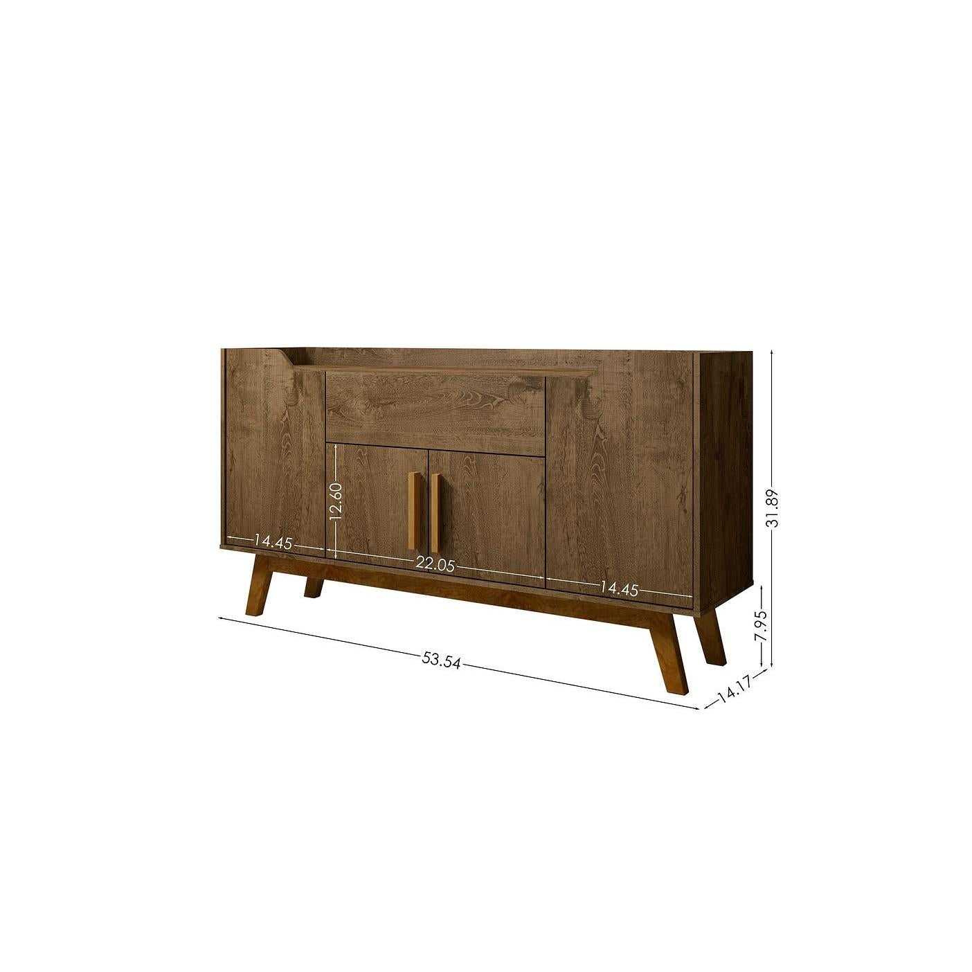Manhattan Comfort Addie 54" Sideboard With 5 Shelves In Rustic Brown