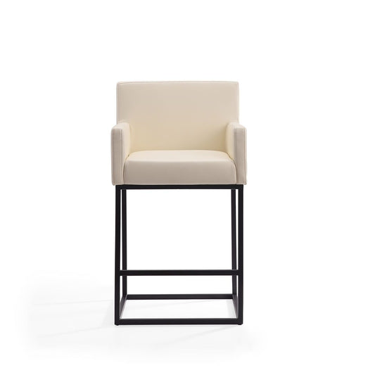 Manhattan Comfort Ambassador 38"H Cream & Black Metal Counter Height Bar Stool