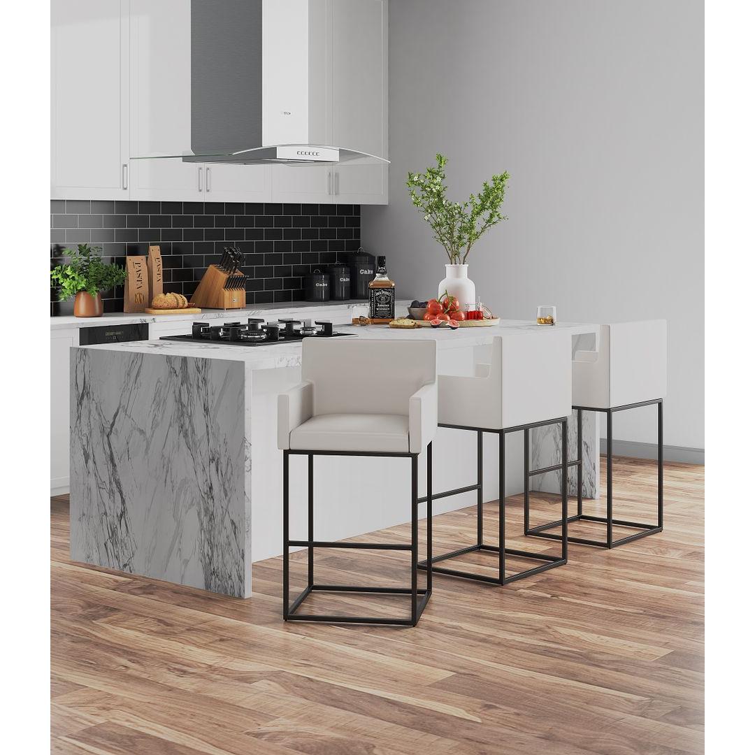 Manhattan Comfort Ambassador 42"H Cream & Black Metal Barstool