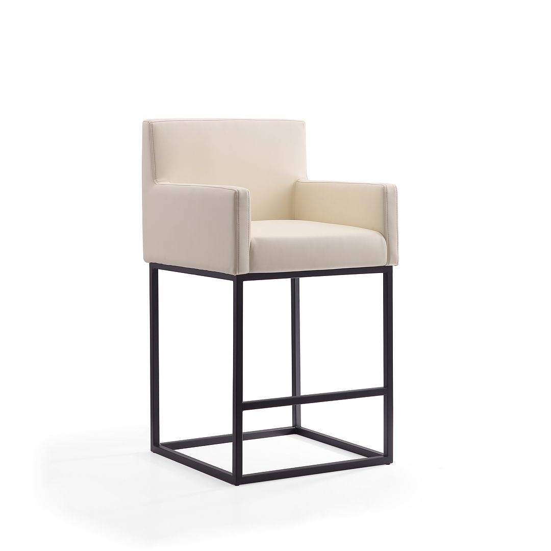 Manhattan Comfort Ambassador 42"H Cream & Black Metal Barstool