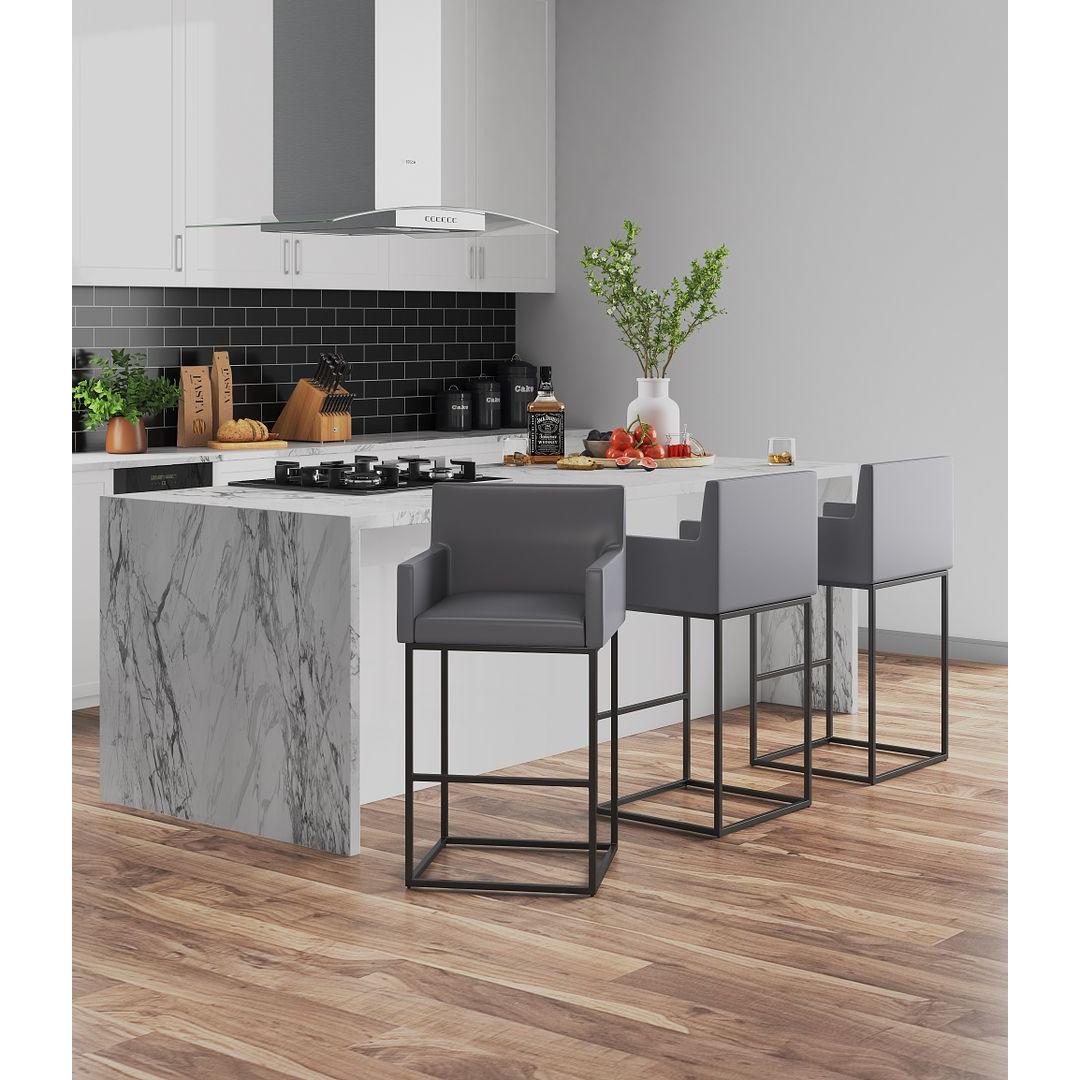 Manhattan Comfort Ambassador 42"H Gray & Black Metal Barstool