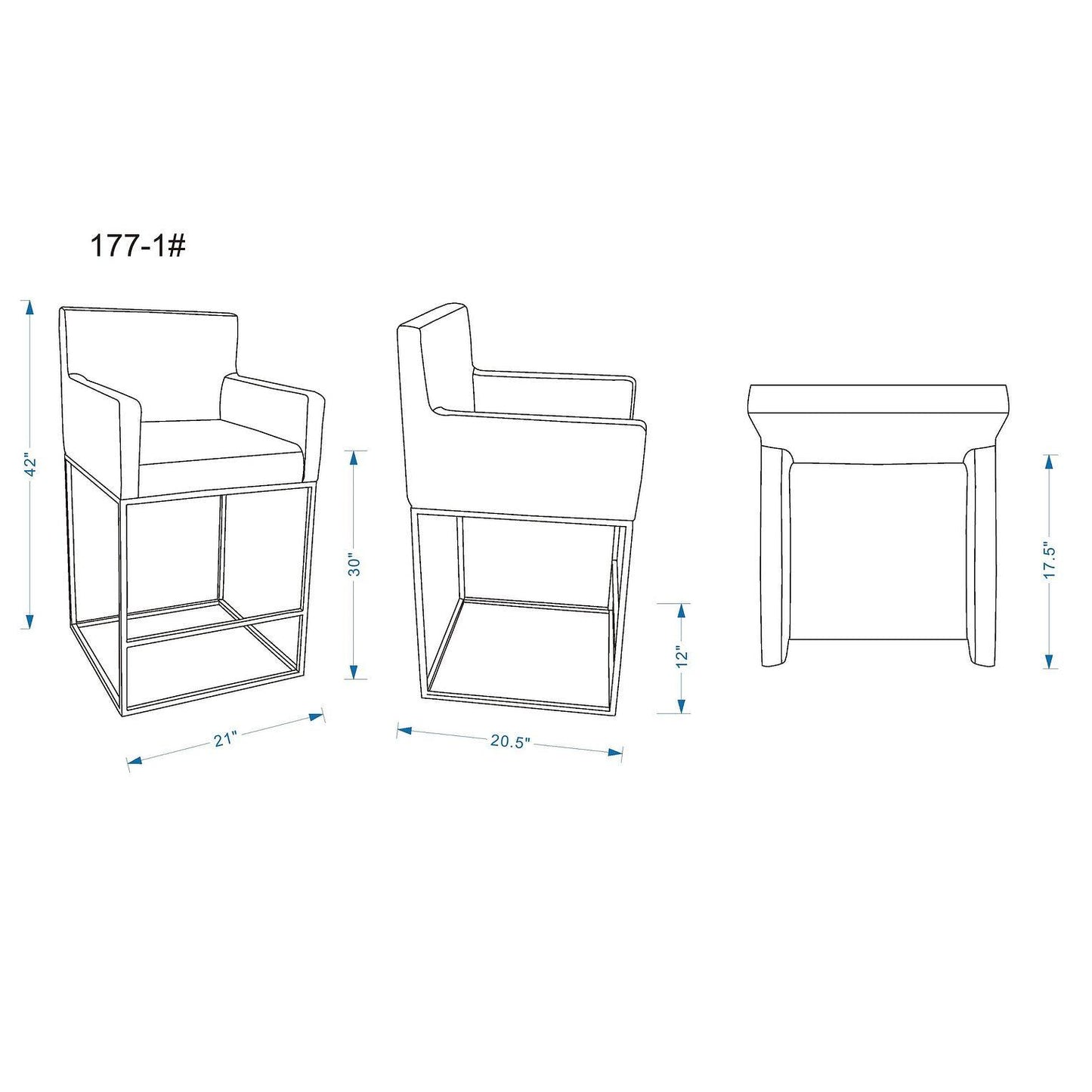 Manhattan Comfort Ambassador 42"H Gray & Black Metal Barstool