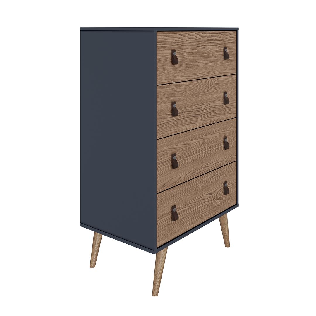 Manhattan Comfort Amber 54" Matte Blue & Nature Tall Cabinet In A Set Of 2