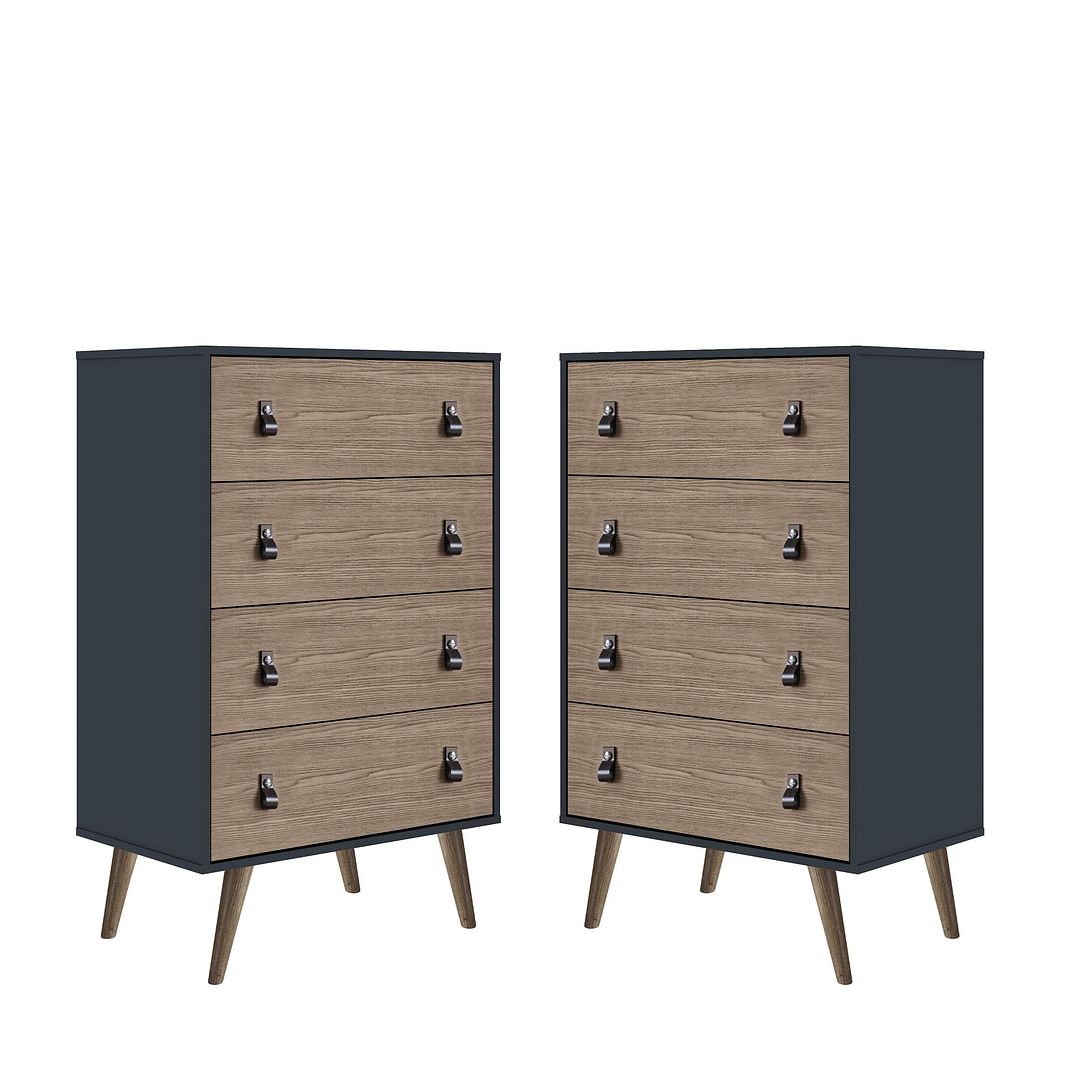 Manhattan Comfort Amber 54" Matte Blue & Nature Tall Cabinet In A Set Of 2