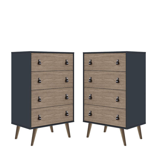 Manhattan Comfort Amber 54" Matte Blue & Nature Tall Cabinet In A Set Of 2