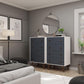 Manhattan Comfort Amber 54" Matte White & Blue Tall Cabinet In A Set Of 2