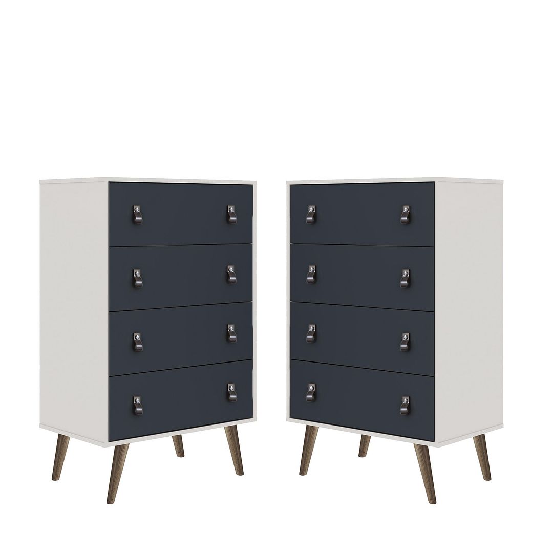 Manhattan Comfort Amber 54" Matte White & Blue Tall Cabinet In A Set Of 2