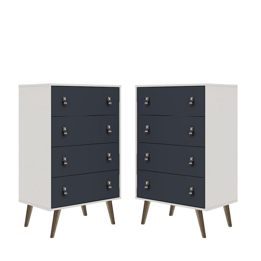 Manhattan Comfort Amber 54" Matte White & Blue Tall Cabinet In A Set Of 2
