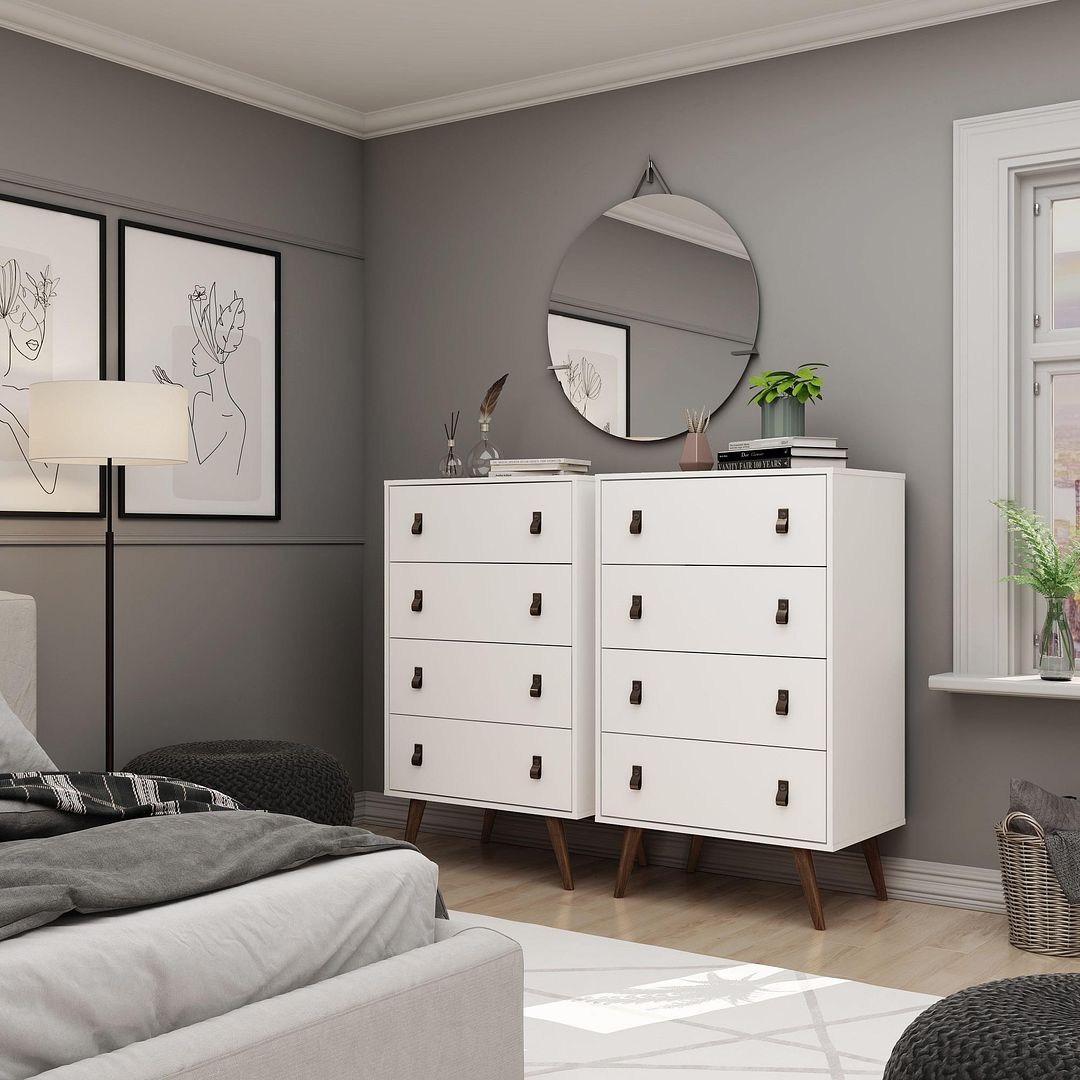 Manhattan Comfort Amber 54" Matte White Tall Cabinet In A Set Of 2