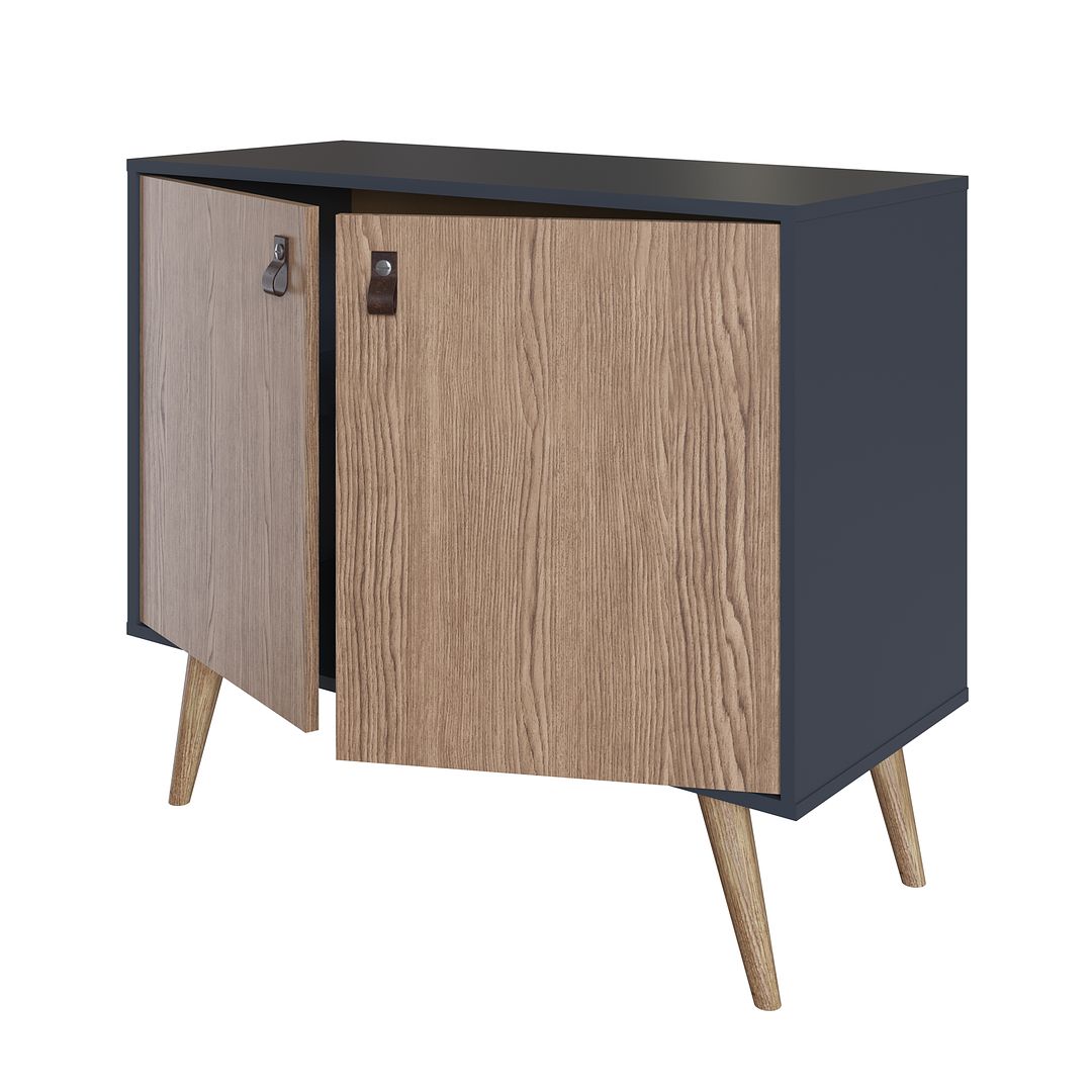 Manhattan Comfort Amber Accent Cabinet With Faux Leather Handles In Blue & Nature