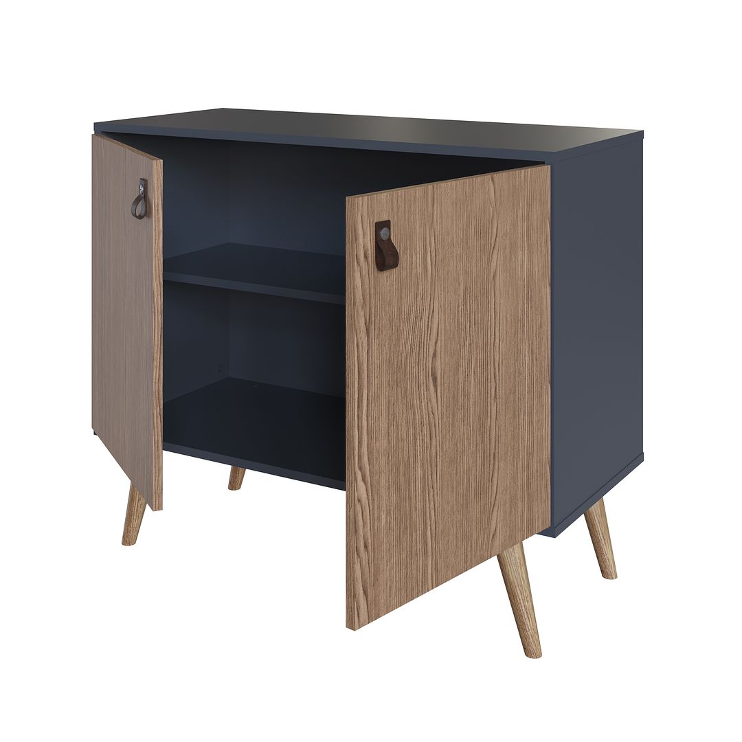 Manhattan Comfort Amber Accent Cabinet With Faux Leather Handles In Blue & Nature