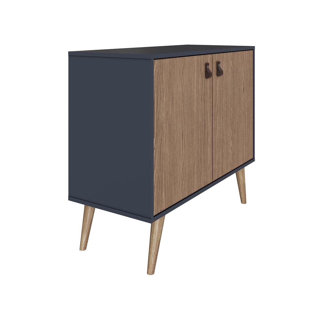 Manhattan Comfort Amber Accent Cabinet With Faux Leather Handles In Blue & Nature