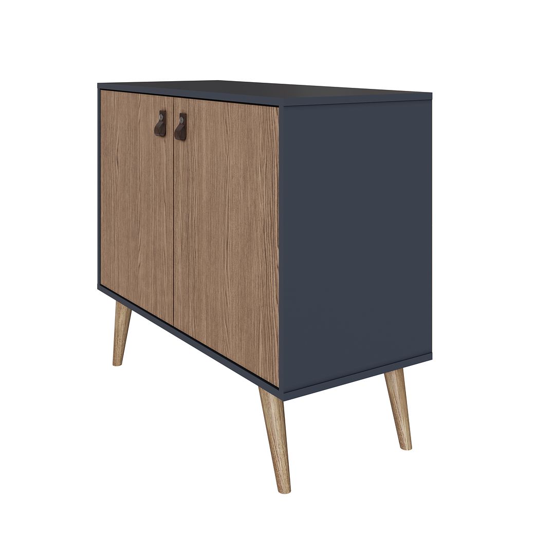 Manhattan Comfort Amber Accent Cabinet With Faux Leather Handles In Blue & Nature