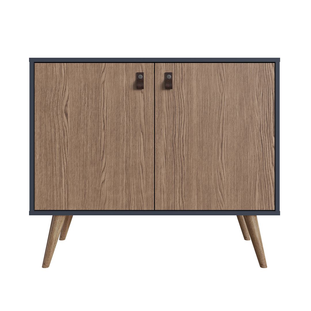 Manhattan Comfort Amber Accent Cabinet With Faux Leather Handles In Blue & Nature