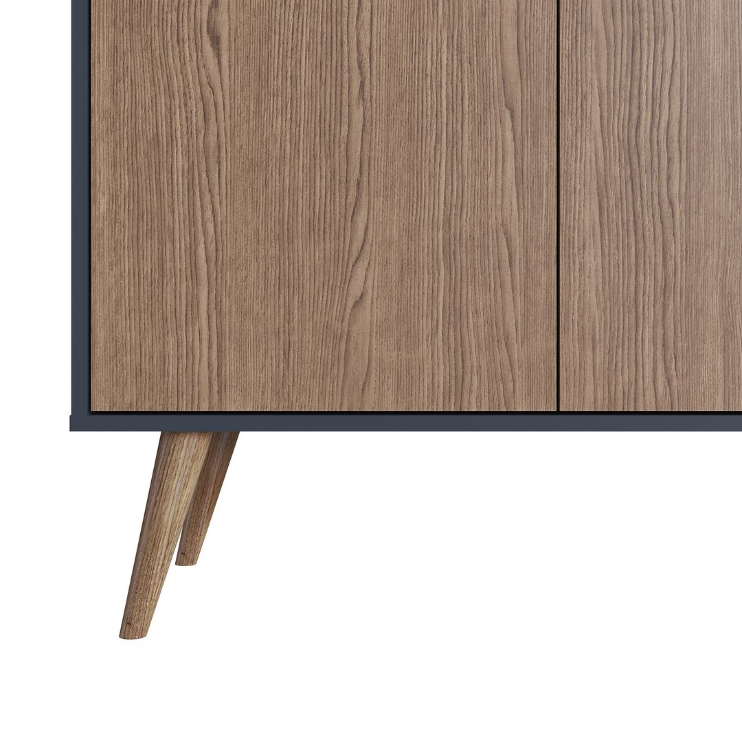 Manhattan Comfort Amber Accent Cabinet With Faux Leather Handles In Blue & Nature