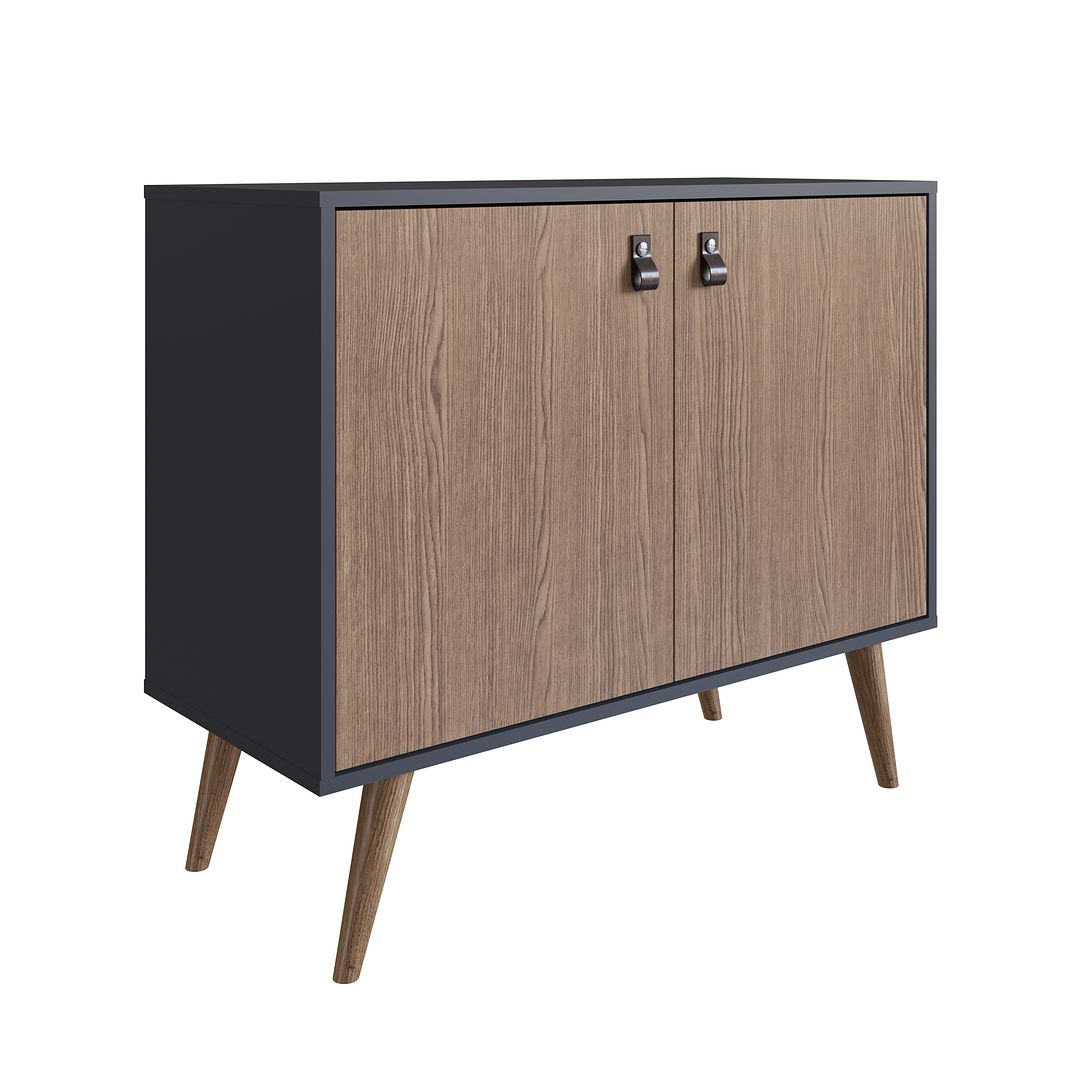 Manhattan Comfort Amber Accent Cabinet With Faux Leather Handles In Blue & Nature