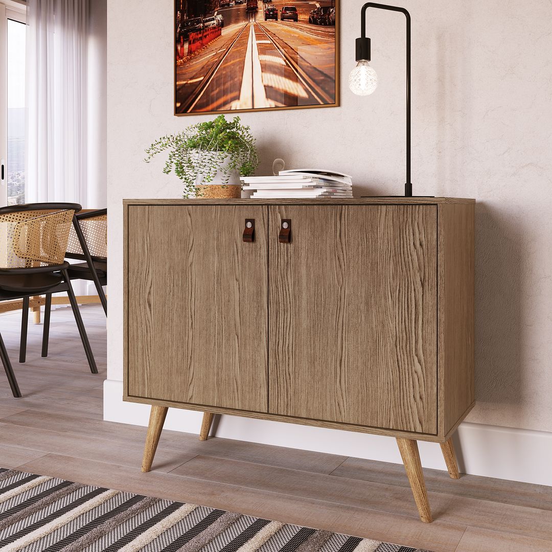 Manhattan Comfort Amber Accent Cabinet With Faux Leather Handles In Nature
