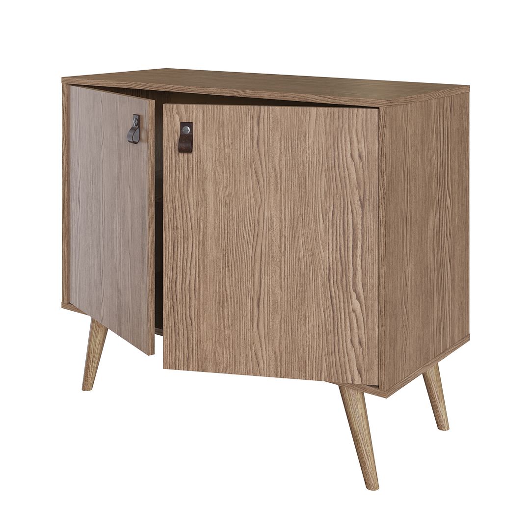 Manhattan Comfort Amber Accent Cabinet With Faux Leather Handles In Nature