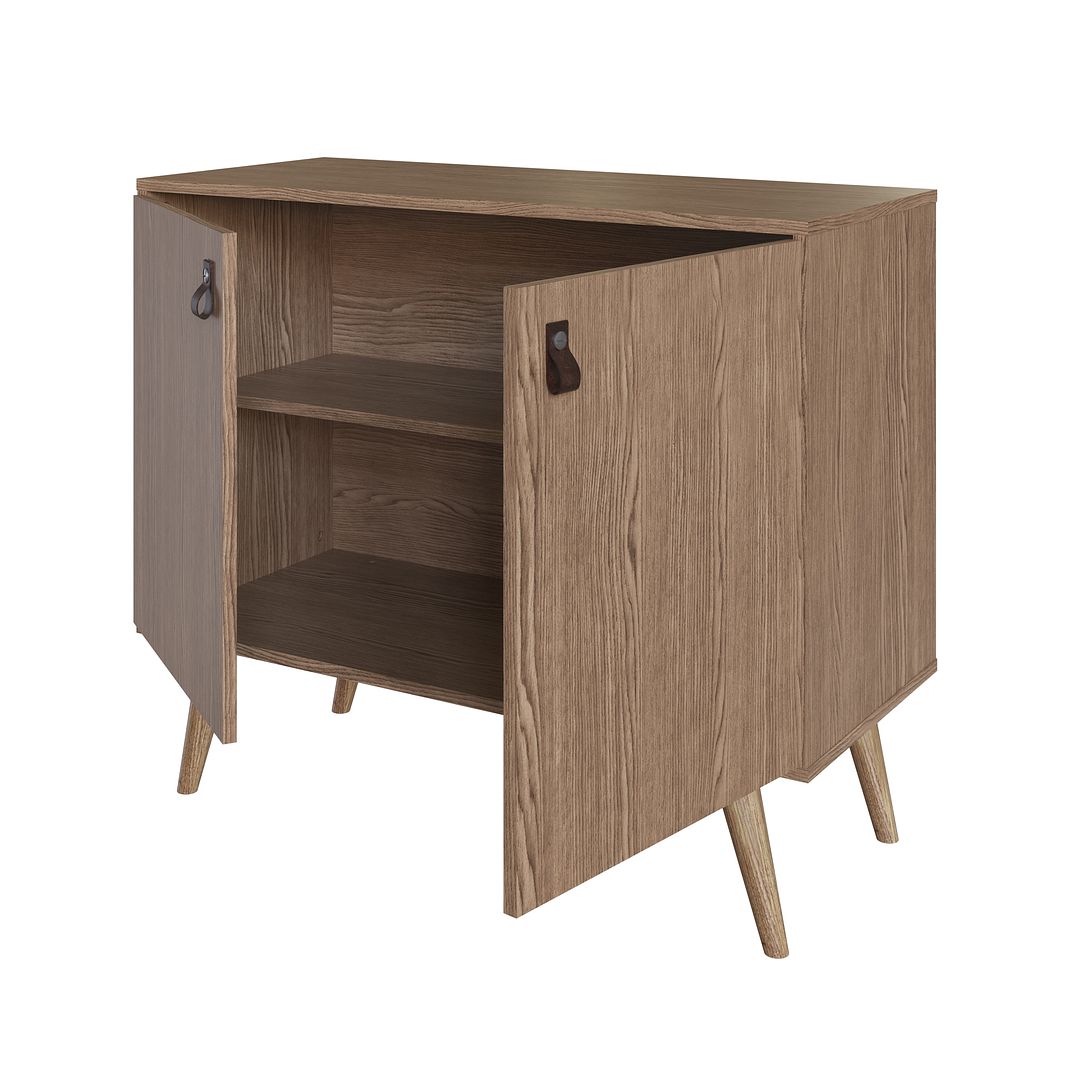 Manhattan Comfort Amber Accent Cabinet With Faux Leather Handles In Nature